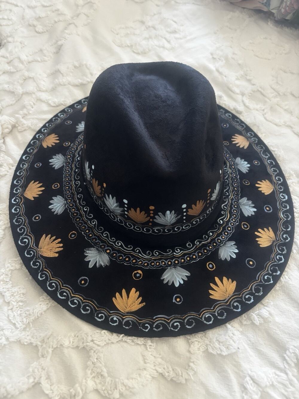 This Black Hand Painted Cowboy Hat Is A Stunner. Dress It Up Or Down. Must See!